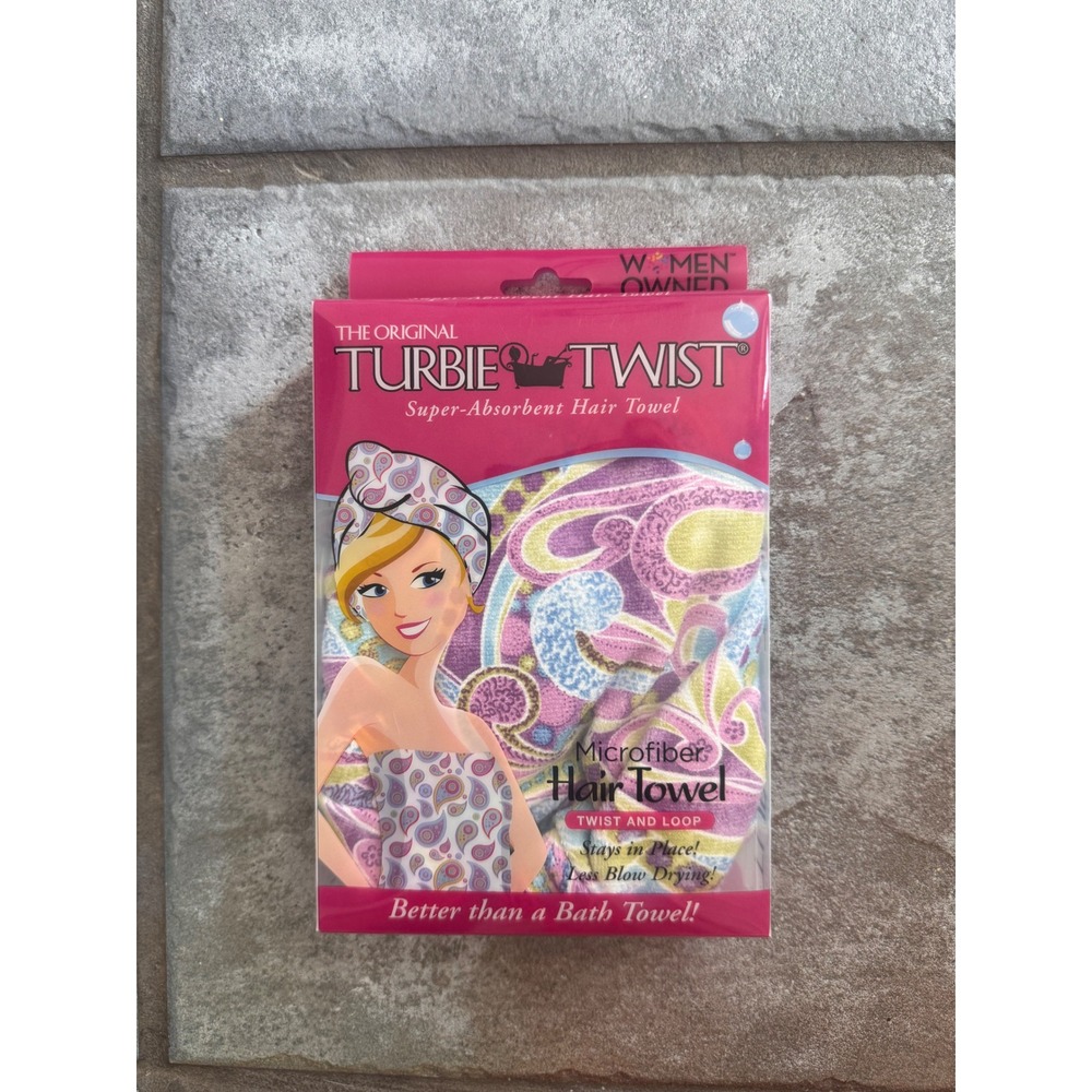 Turbie Twist Microfiber Hair Towel Wrap Pink Purple Paisley Print One Size New